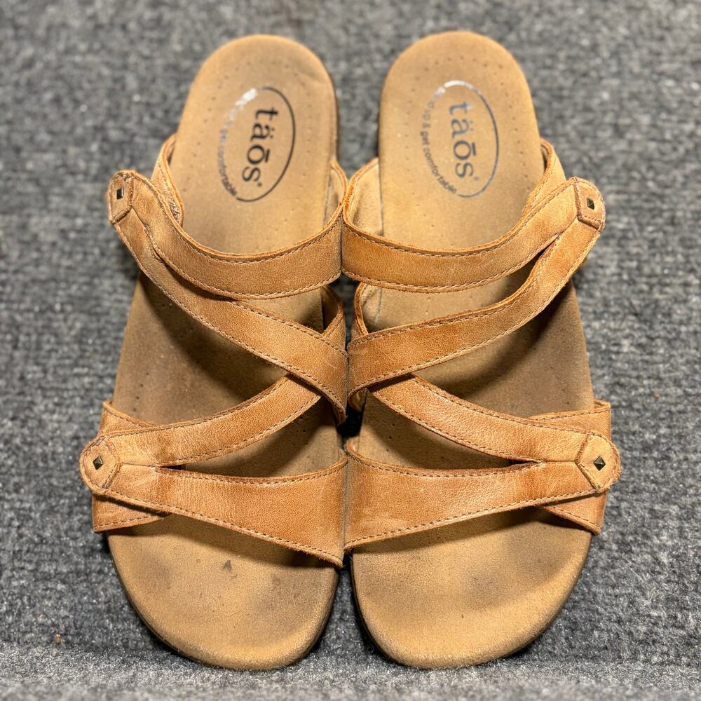 Taos Double U Tan Leather Strappy Comfort Sandals Womens Size 9 Walking Shoe
